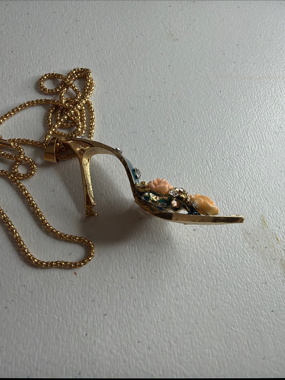 Betsey Johnson Gold-Tone Teal Floral Shoe Pendant Necklace - Picture 7 of 8